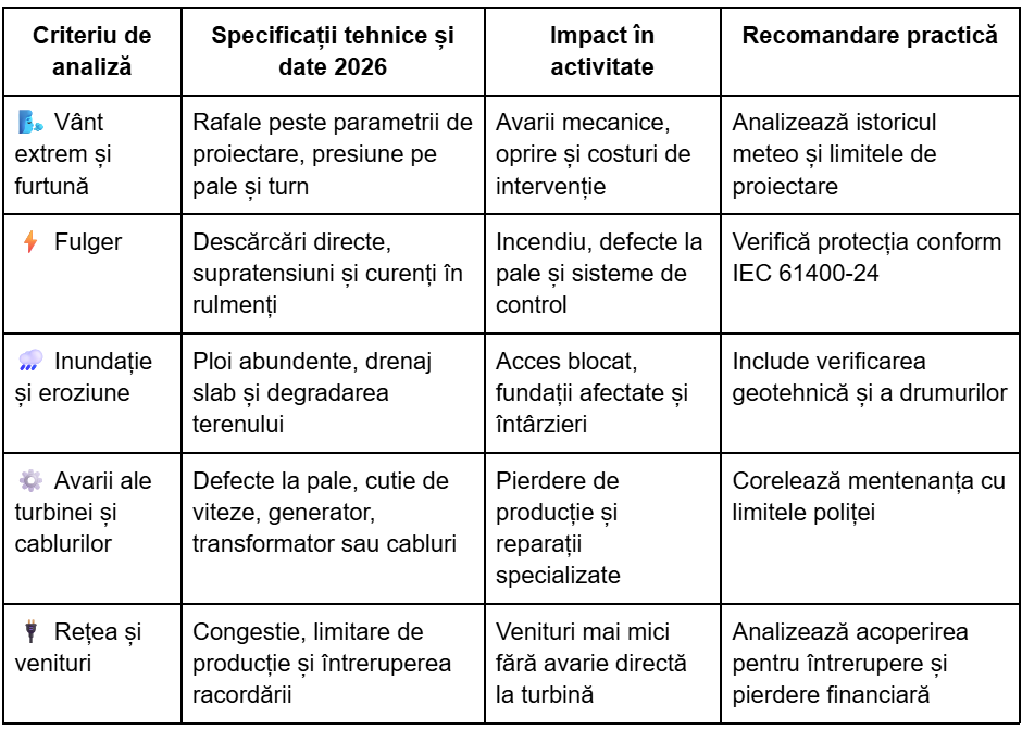 Checklist for assessment and comparative analysis of technical and natural risks at an onshore wind farm in 2026